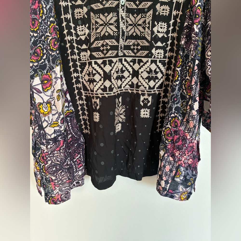 John Mark Tunic Top 2X Patchwork Boho Floral 3/4 … - image 4